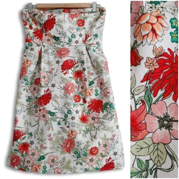 OLD NAVY Strapless Empire Waist Floral Mini Dress White Sz 8 - Picture 1 of 13